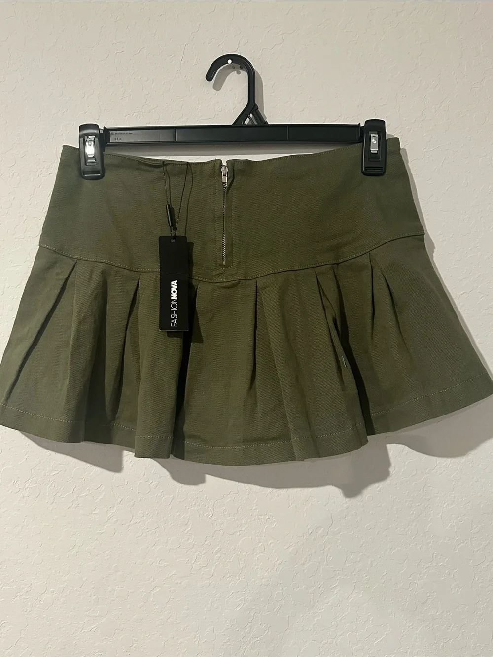 Fashion Nova Olive Pleated Mini Skirt with Zip Accents